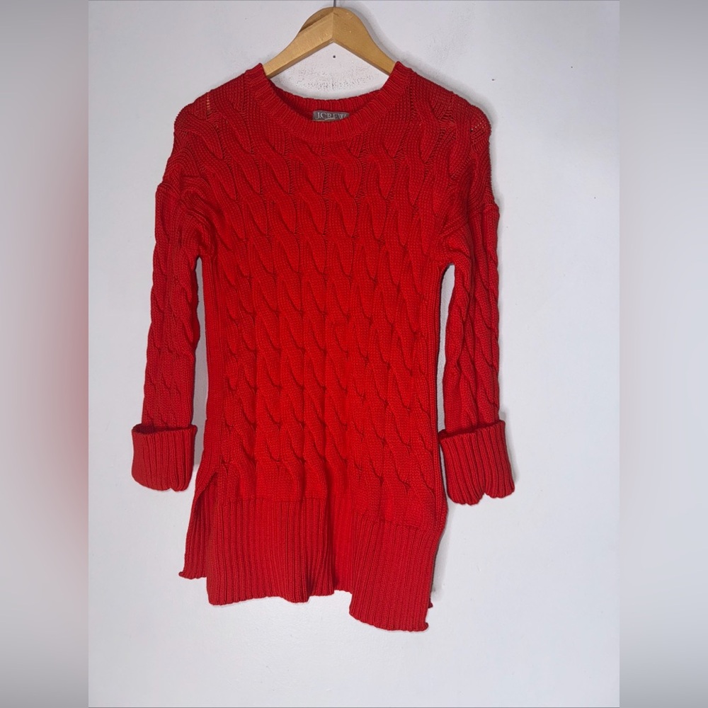 J Crew Red Cotton Cableknit Chunky Sweater XS-S BM401‎
